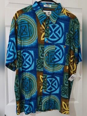 Vintage M.E. Sport Hawaiian Shirt Mens Large 90s Aloha Button Up Tribal Tiki NEW